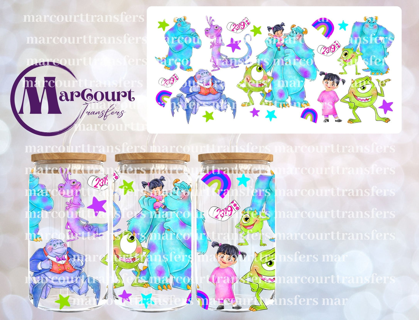 MONSTERS WATERCOLOR-16 0Z-UV DTF CUP WRAP