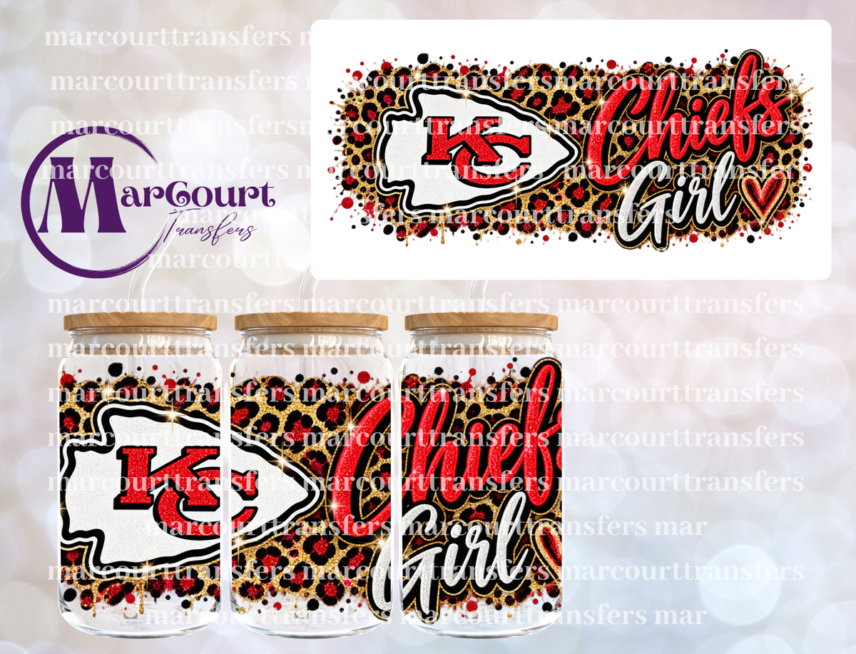 CHIEFS GIRLS RED CHEETAH-16 0Z-UV DTF CUP WRAP