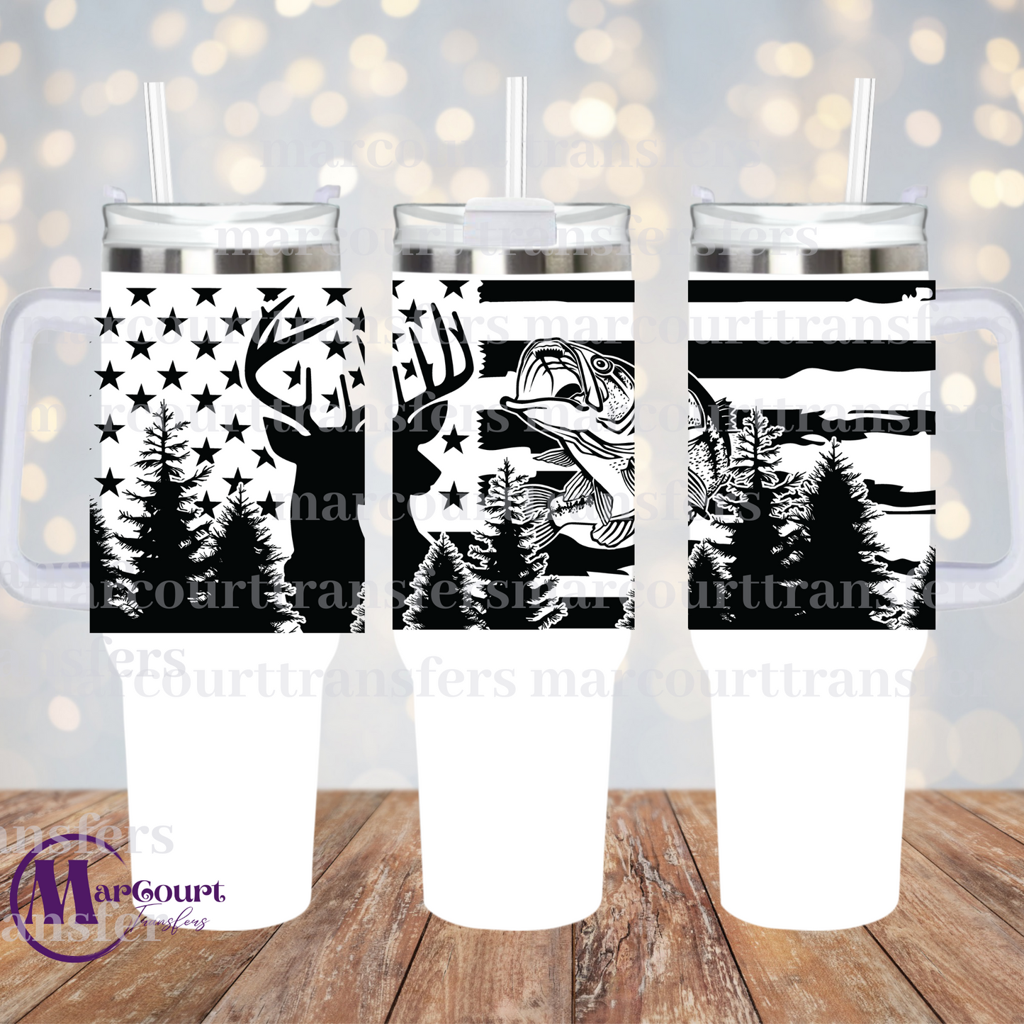 AMERICAN FLAG HUNTING AND FISHING-40 0Z-UV DTF CUP WRAP