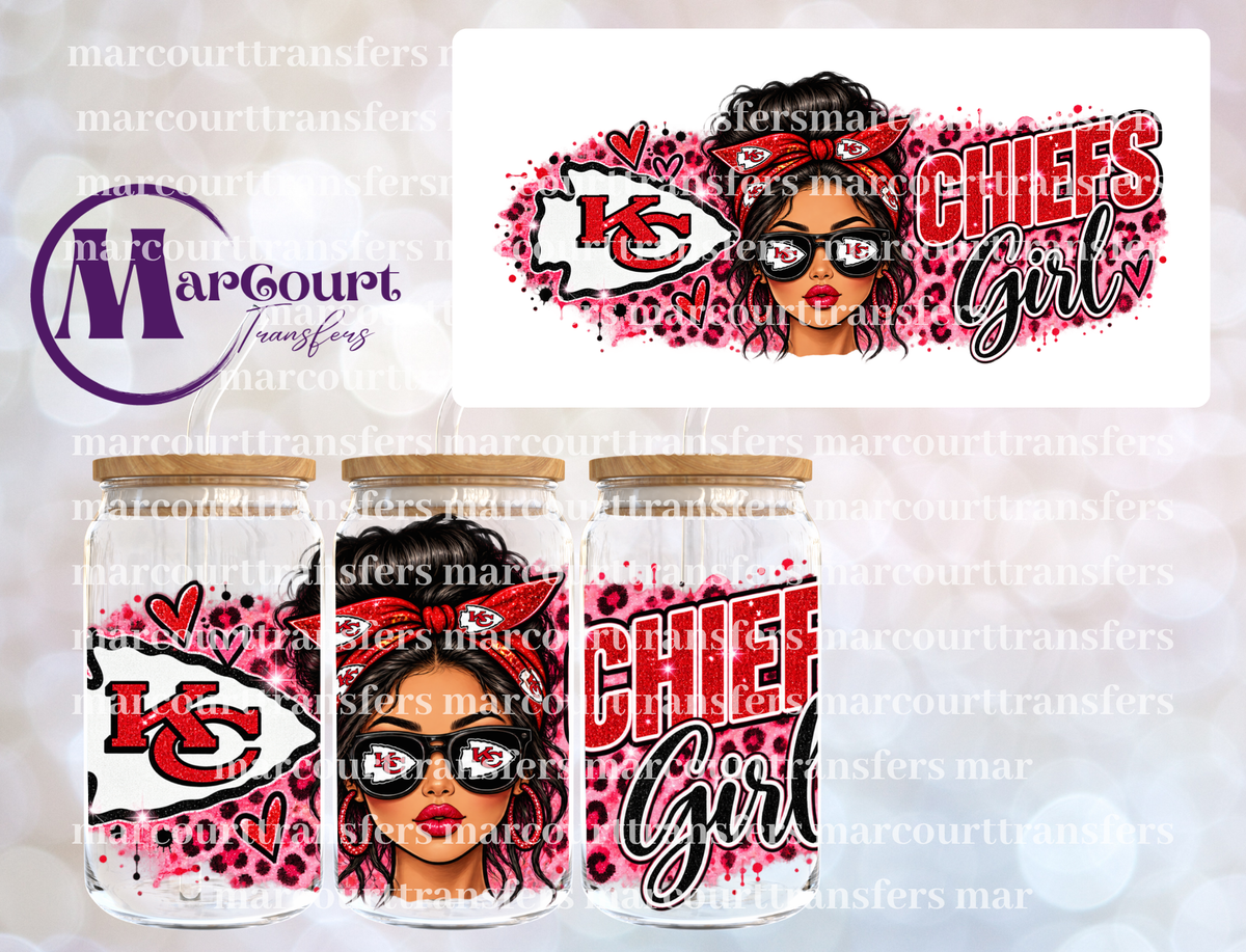 CHIEFS GIRLS PINK CHEETAH-16 0Z-UV DTF CUP WRAP