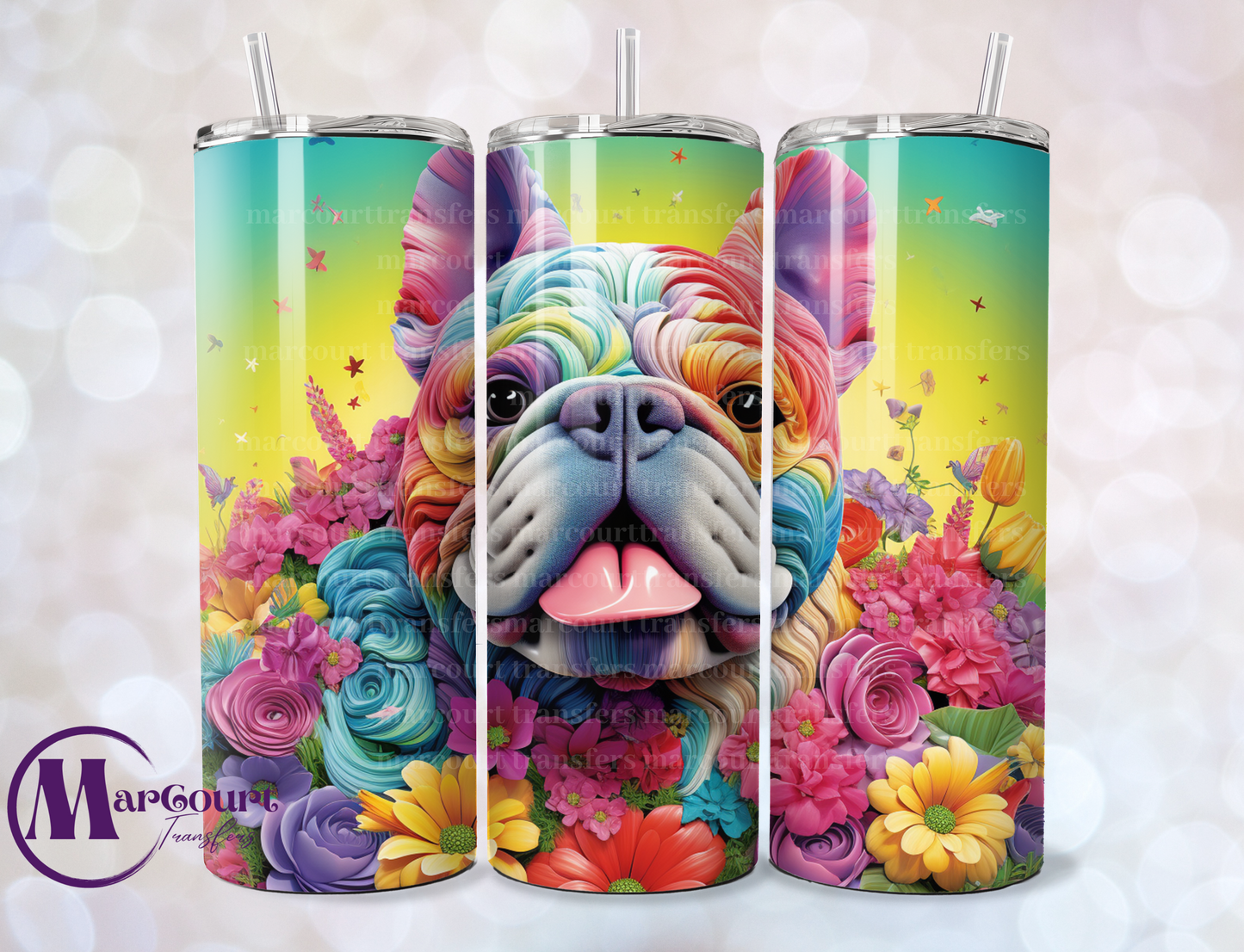FRENCH BULLDOG-3 D-SKINNY TUMBLER TRANSFER
