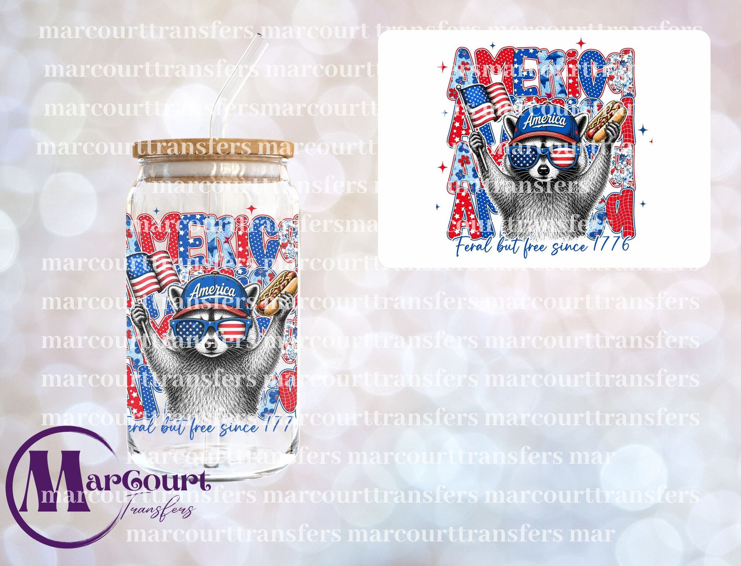 AMERICA FERAL BUT FREE RACCOON-UV DTF CUP WRAP