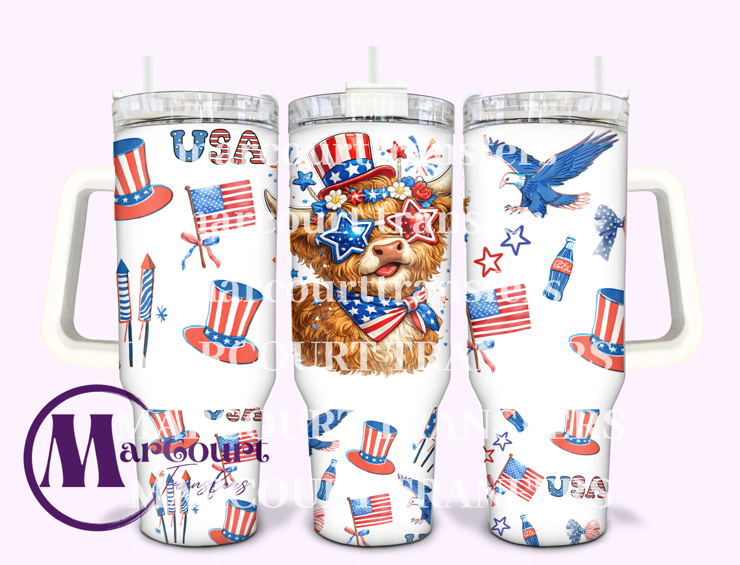 4TH OF JULY HIGHLAND-40 0Z-SUBLIMATION TUMBLER TRANSFER
