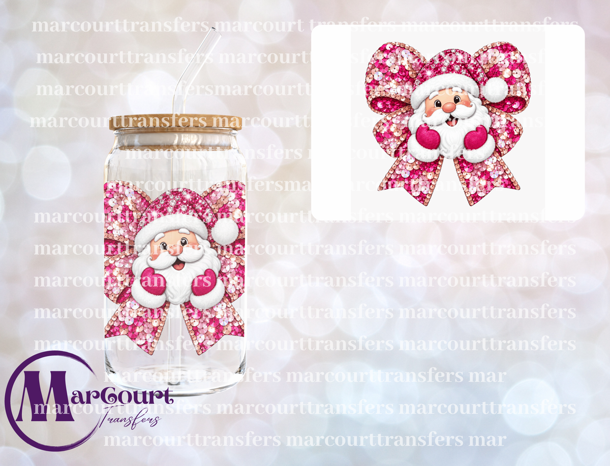 SANTA FAUX SEQUIN BOW PINK-UV DTF CUP WRAP