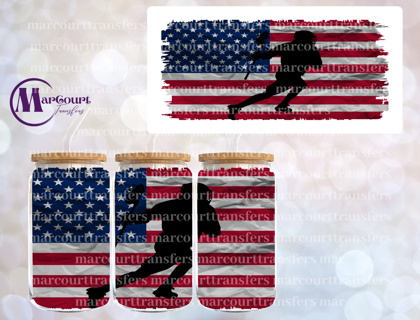 AMERICAN FLAG LACROSSE PLAYER-16 0Z-UV DTF CUP WRAP