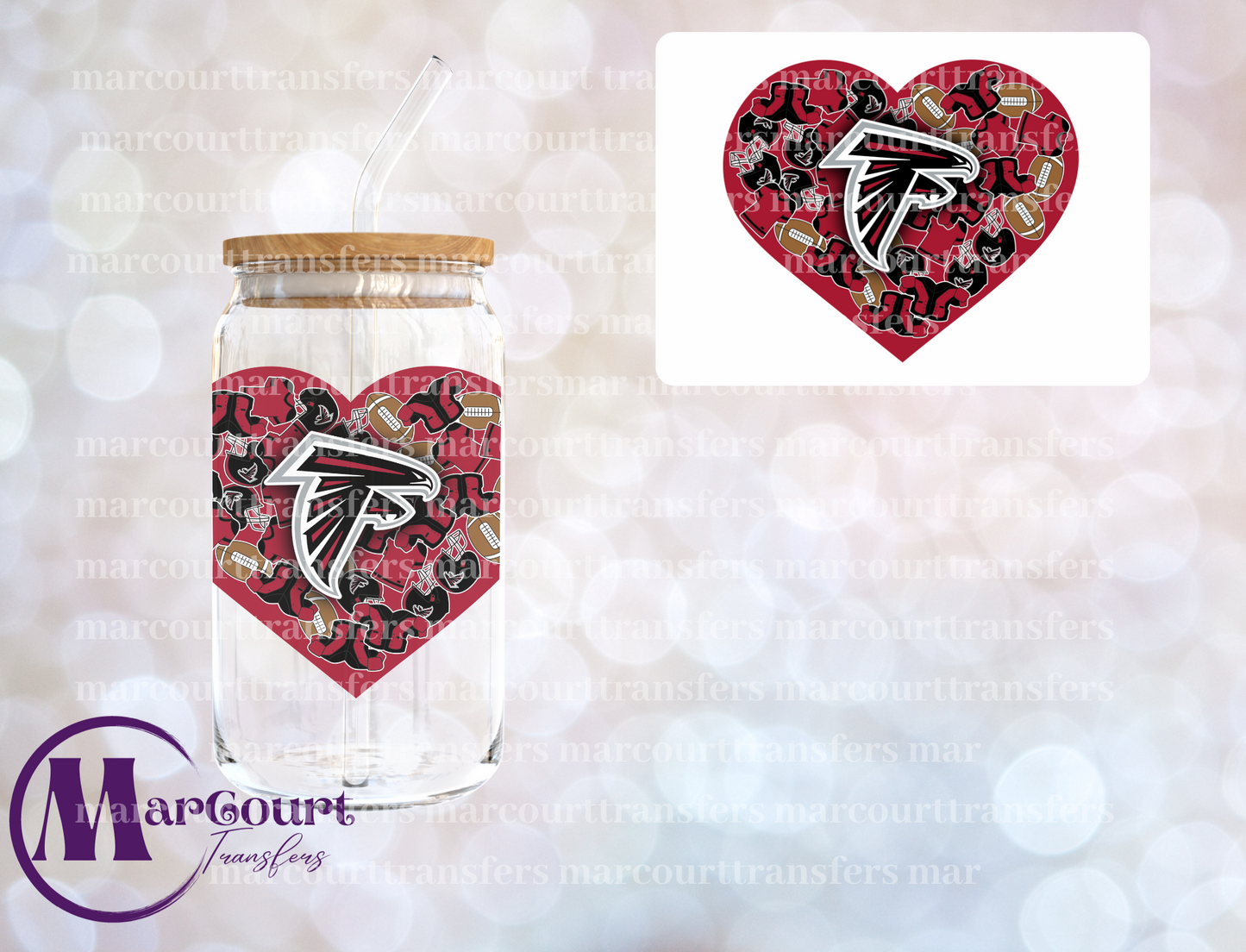 ATLANTA FALCONS HEART DECAL- UV DTF CUP WRAP