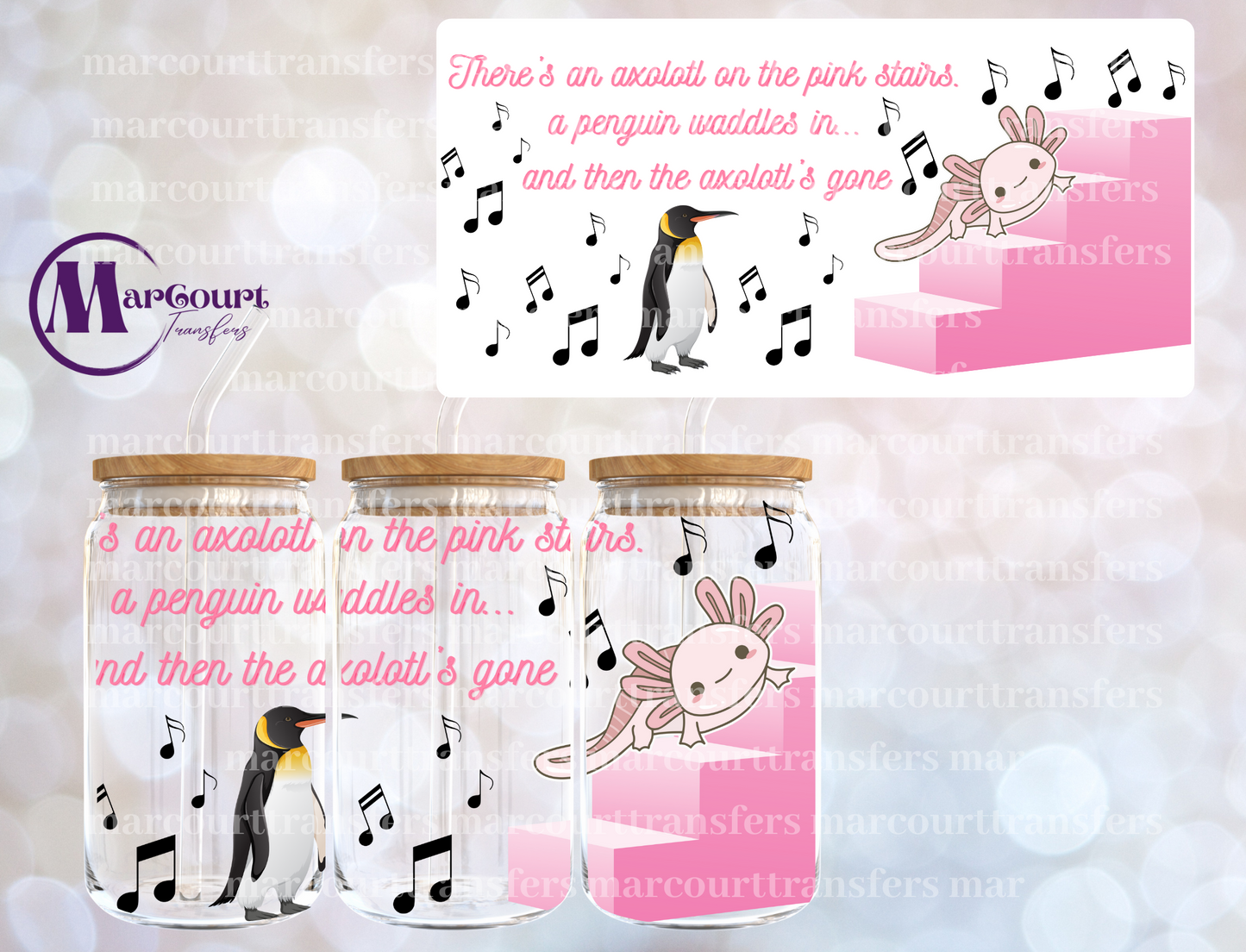 AXOLOTL ON THE PINK STAIRS-16 0Z-UV DTF CUP WRAP