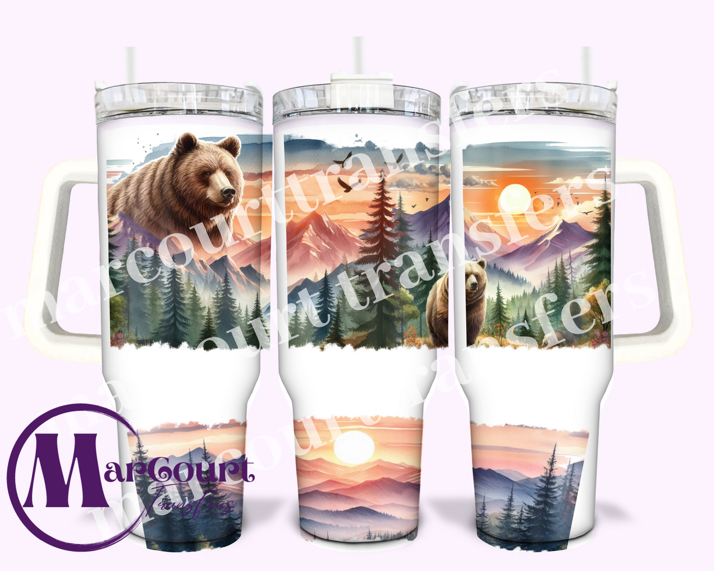 BEAR SUNSET-40 0Z-UV DTF CUP WRAP