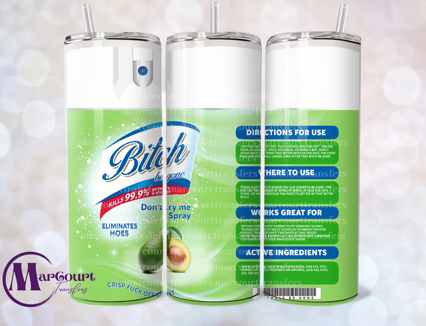 BE GONE GREEN AVOCADO SCENT-SKINNY TUMBLER TRANSFER