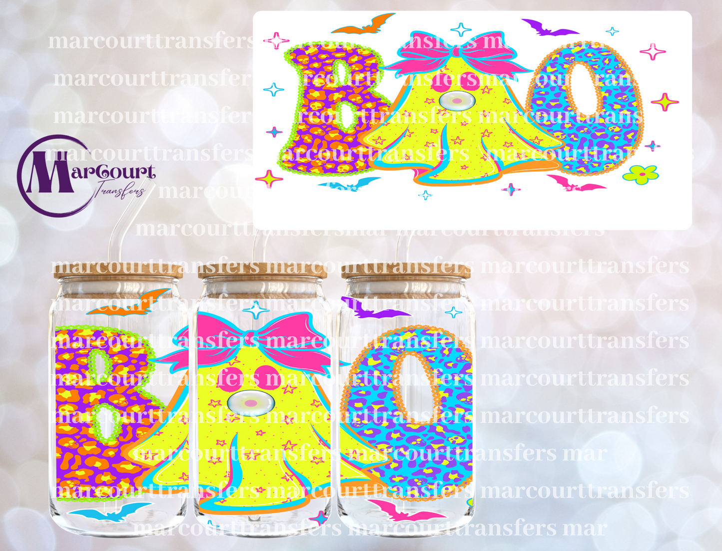 BOO GHOST NEON YELLOW-16 0Z-UV DTF CUP WRAP