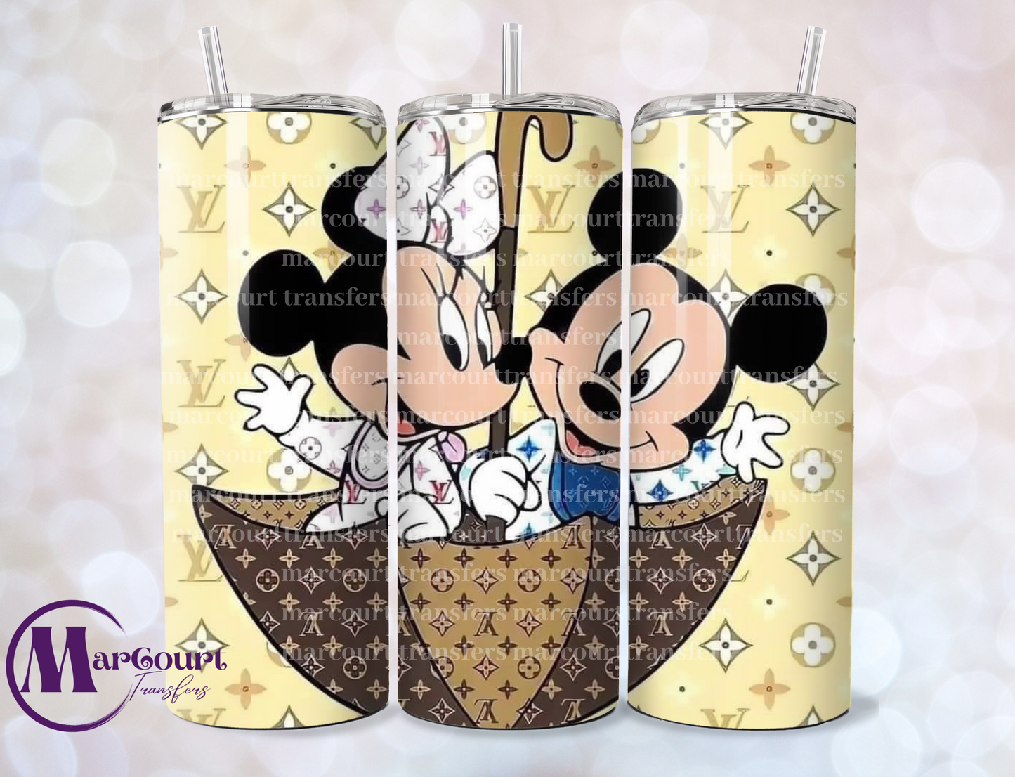 BABY MICKEY AND MINNIE LV IN UMBRELLA-SKINNY TUMBLER TRANSFER