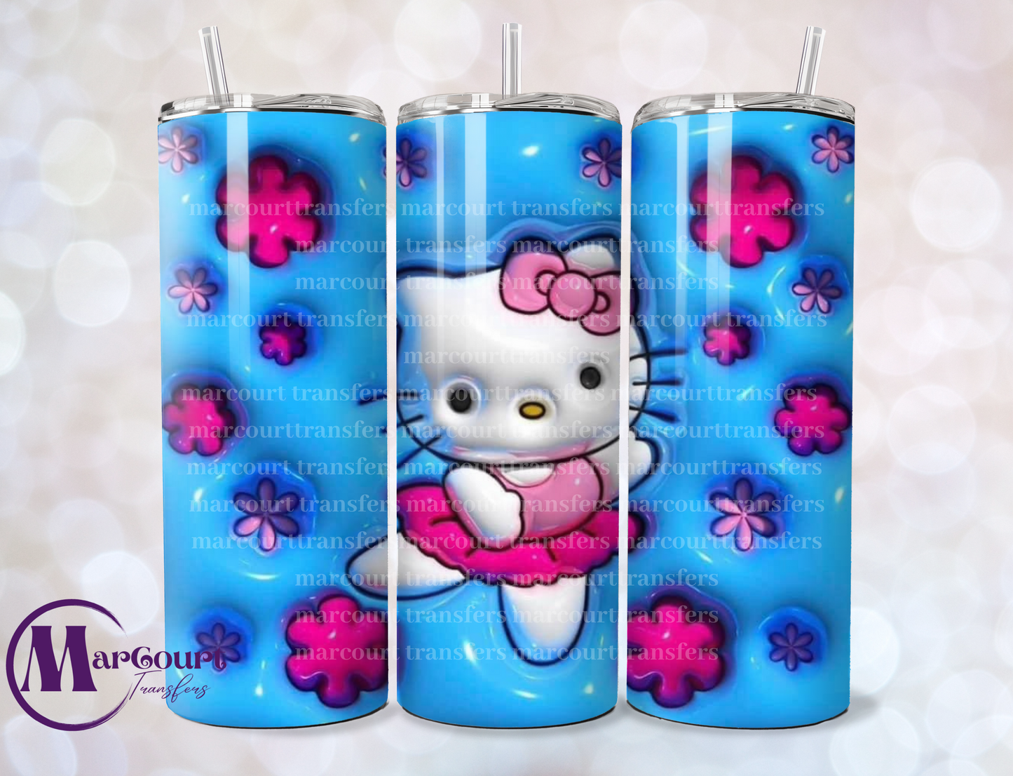 BALLERINA KITTY WITH FLOWERS-SKINNY TUMBLER TRANSFER (SUBLIMATION)