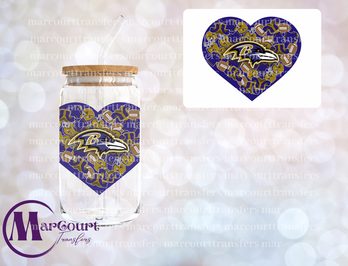 BALTIMORE RAVENS HEART DECAL- UV DTF CUP WRAP