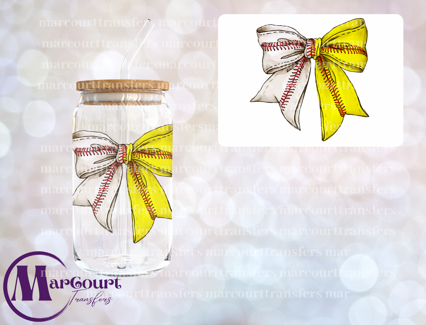 BASEBALL SOFTBALL BOW-DECAL-UV DTF CUP WRAP