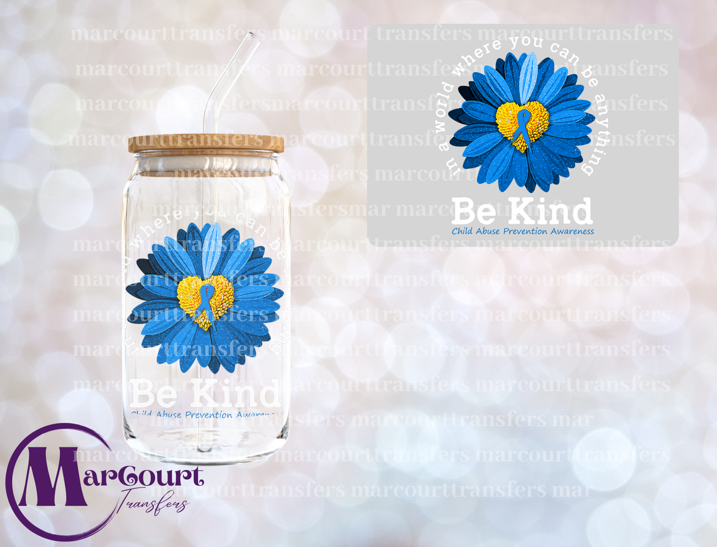 BE KIND BLUE SUNFLOWER CHILD ABUSE-DECAL-UV DTF CUP WRAP