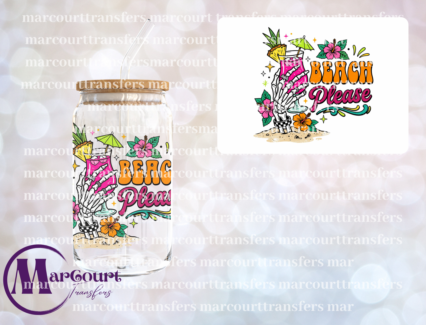 BEACH PLEASE SKELLY HAND-UV DTF CUP WRAP