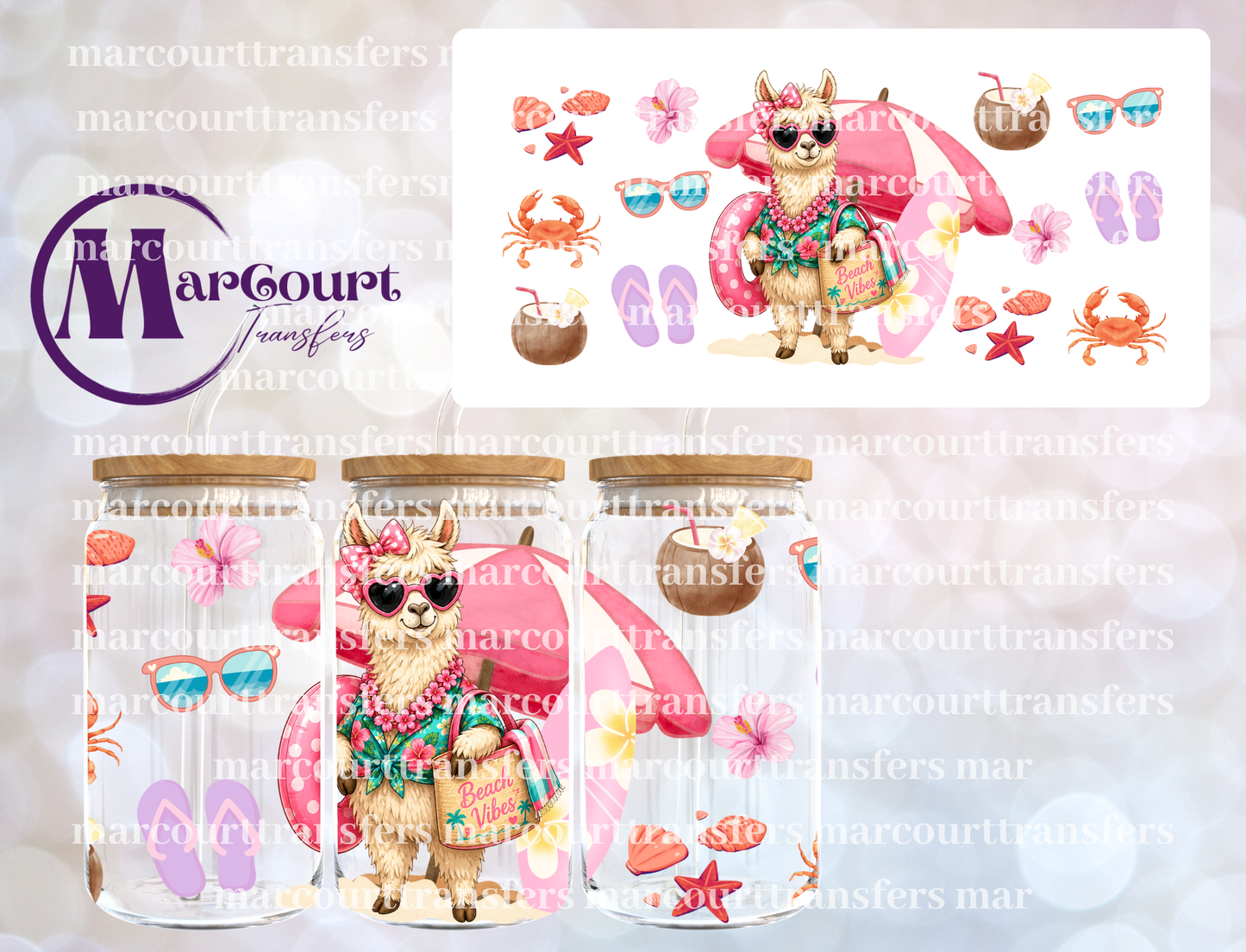 BEACH VIBES LLAMA-16 0Z-UV DTF CUP WRAP