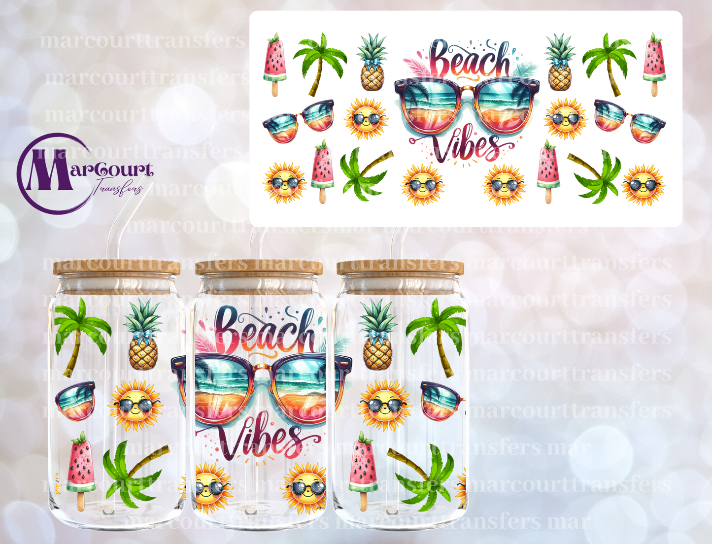 BEACH VIBES SUNGLASSES-16 0Z-UV DTF CUP WRAP