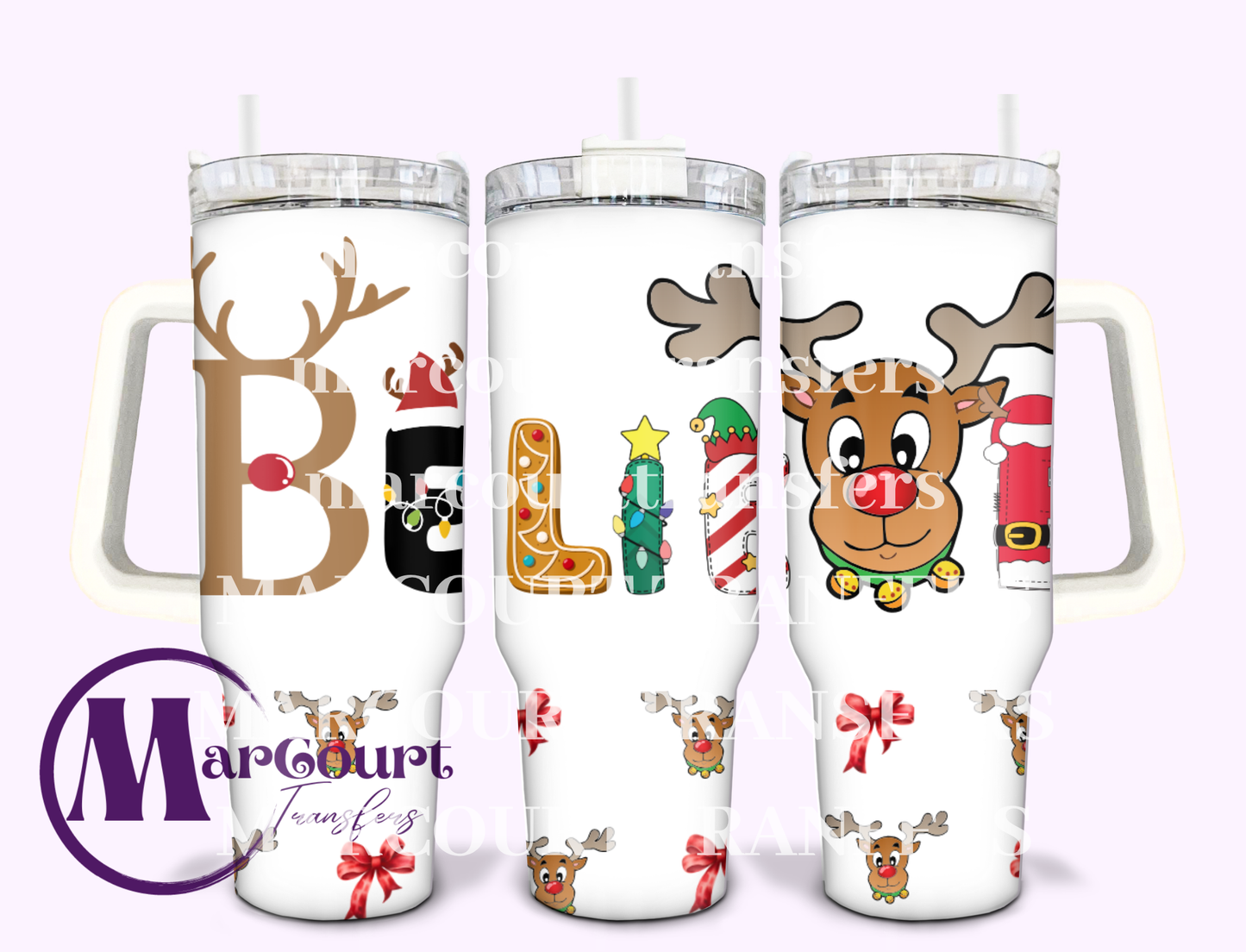 BELIEVE RUDOLPH-40 0Z-SUBLIMATION TUMBLER TRANSFER
