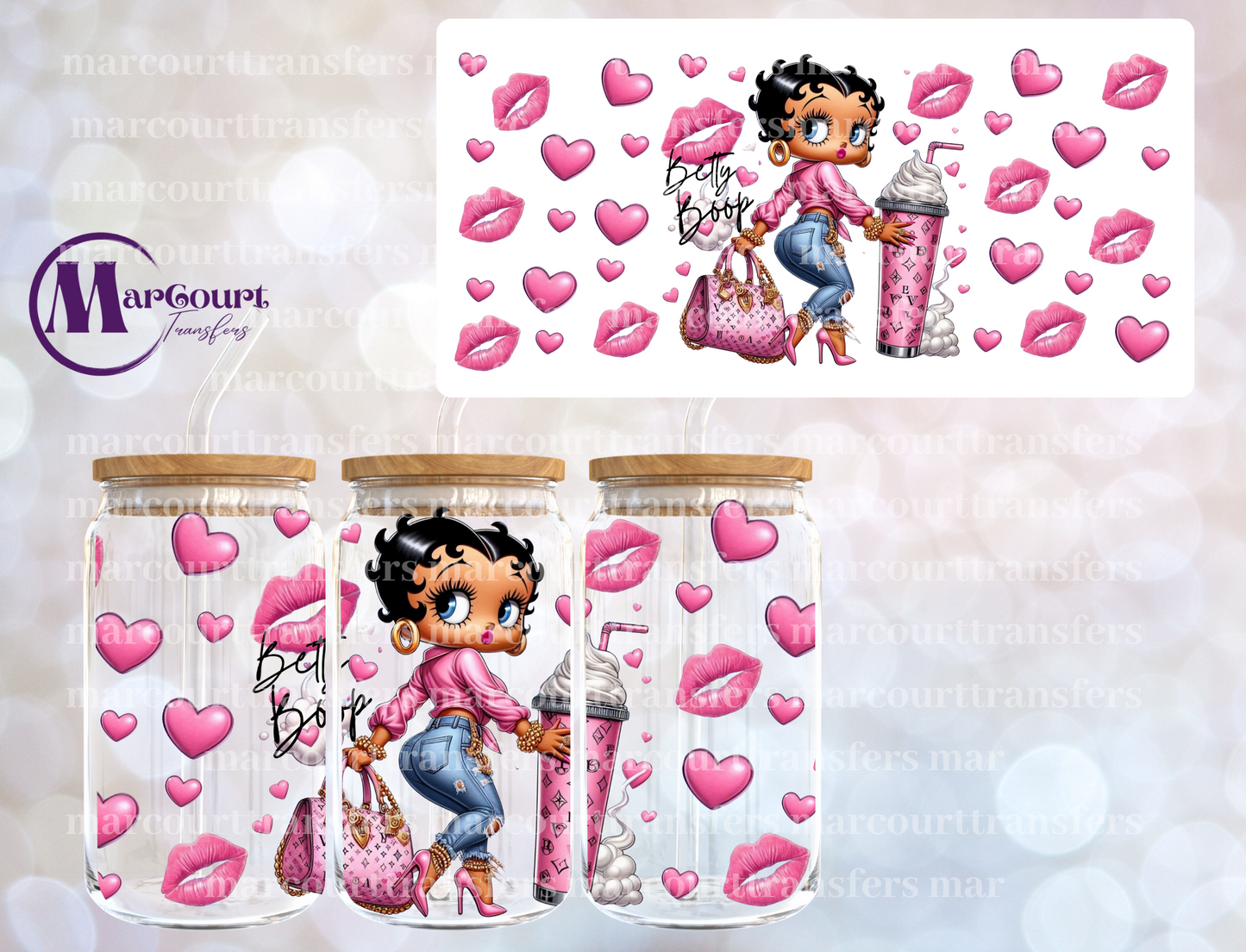 BETTY BOOP PINK DESIGNER DUPE-16 0Z-UV DTF CUP WRAP