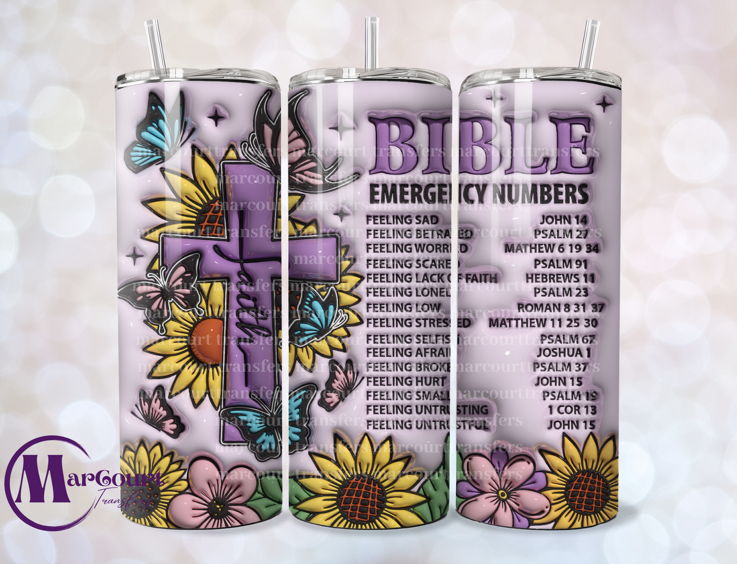 BIBLE EMERGENCY NUMBERS-SKINNY TUMBLER TRANSFER (SUBLIMATION)