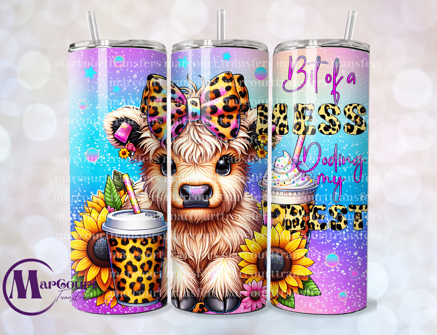 BIT OF A MESS HIGHLAND COW 1-20 OZ-UV DTF CUP WRAP