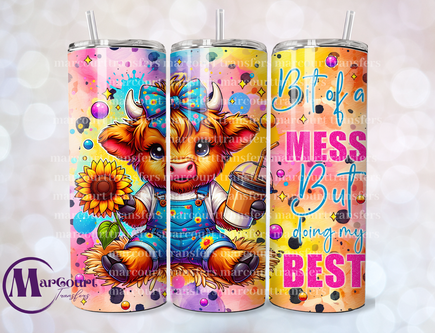 BIT OF A MESS HIGHLAND COW 2-SKINNY TUMBLER TRANSFER