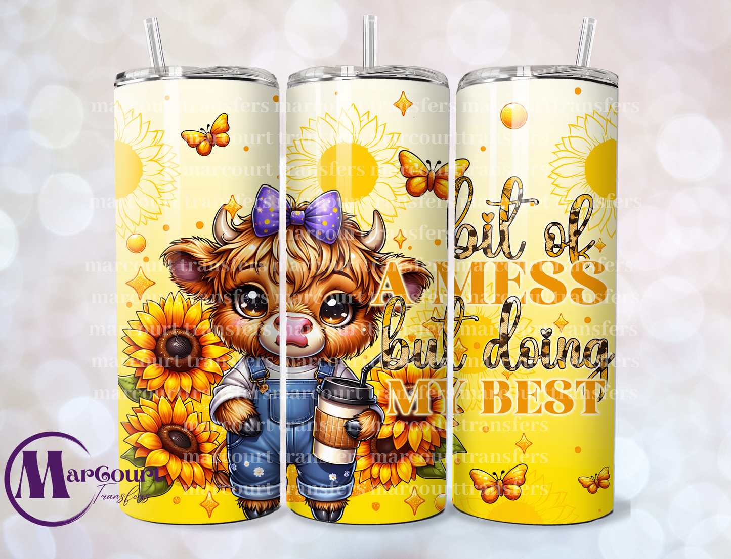 BIT OF A MESS HIGHLAND COW 3-SKINNY TUMBLER TRANSFER