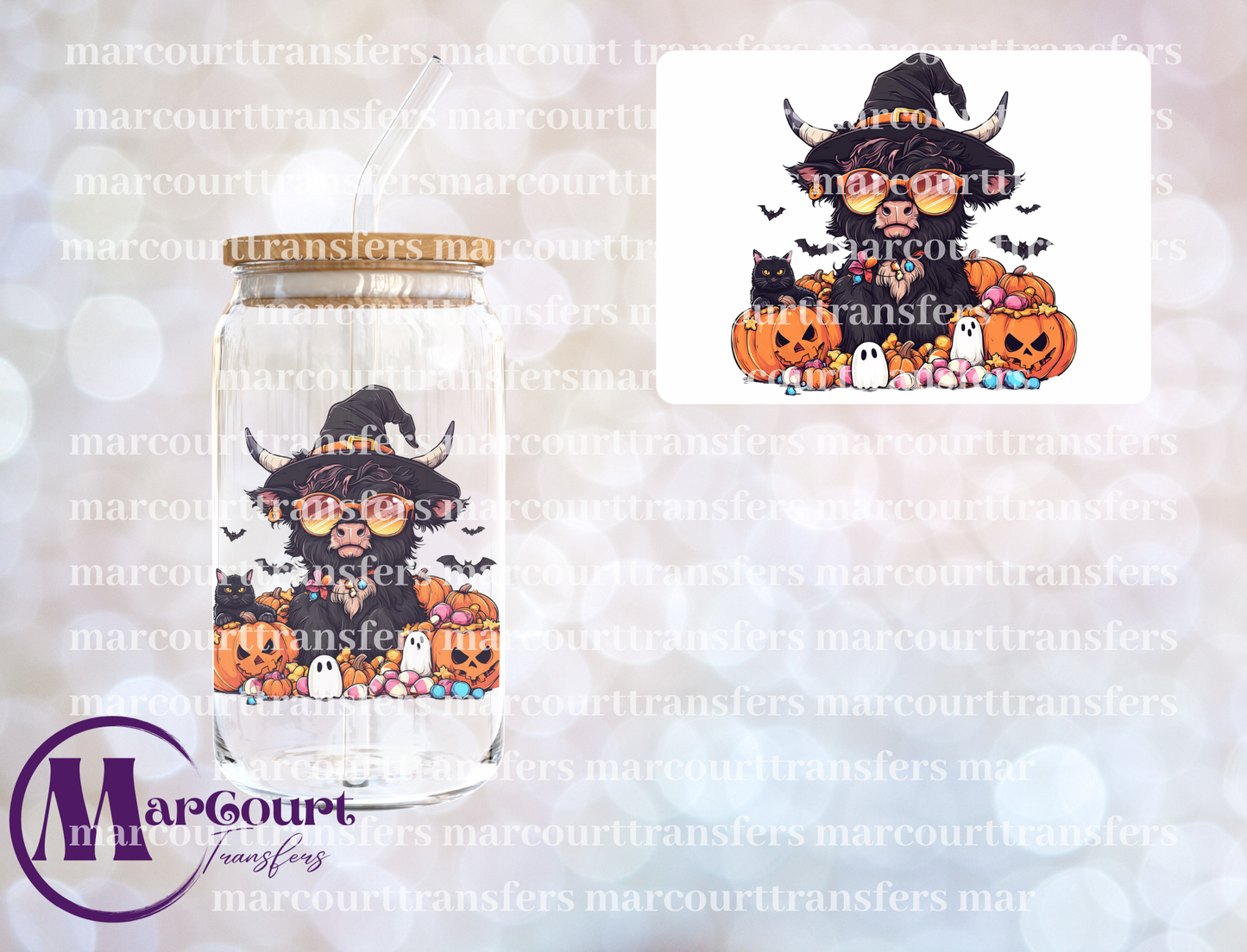 BLACK HALLOWEEN HIGHLAND COW-DECAL-UV DTF CUP WRAP