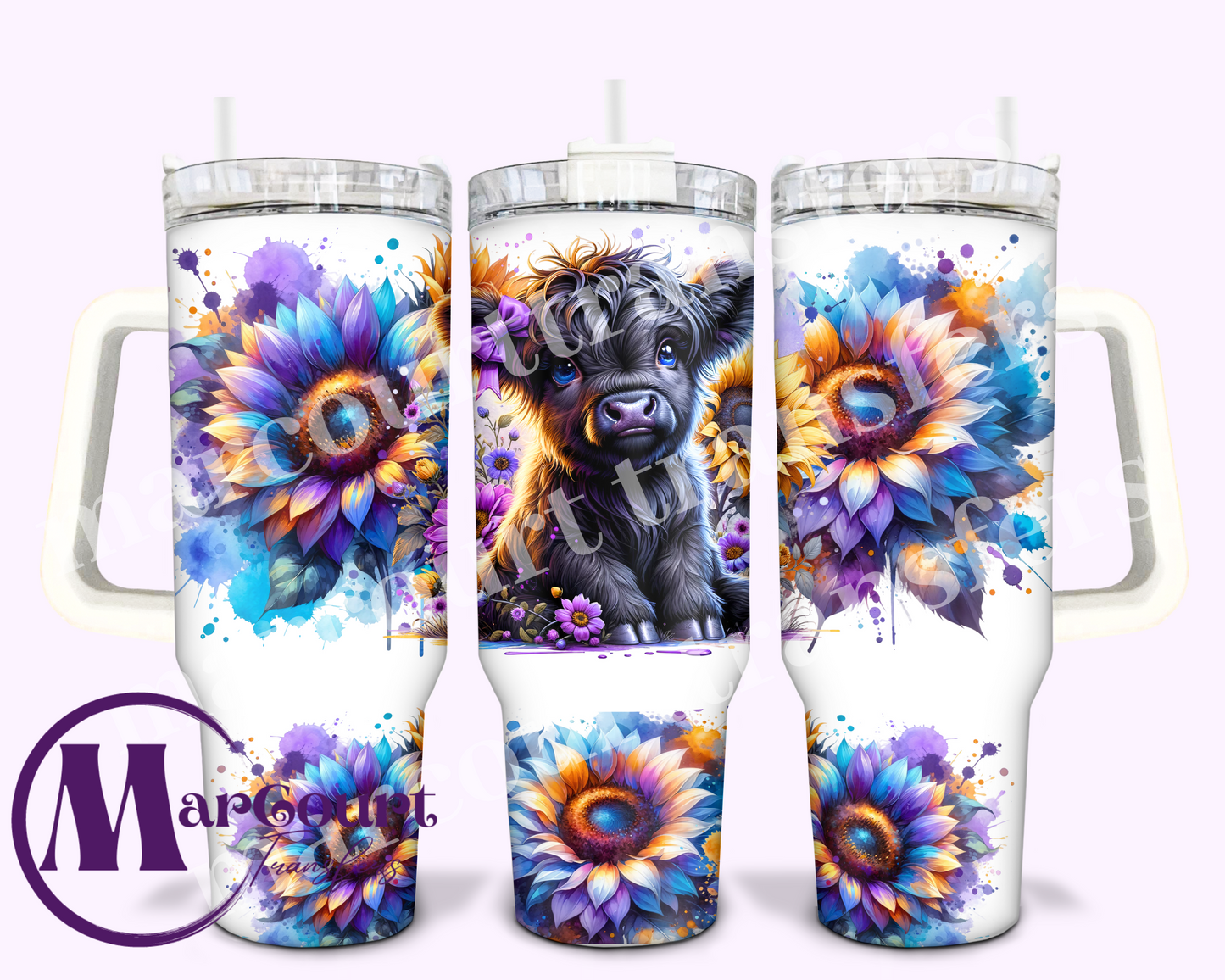 BLACK HIGHLAND COW SUNFLOWERS-40 0Z-UV DTF CUP WRAP