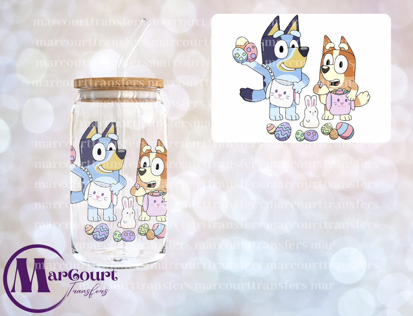 BLUEY AND BINGO WITH EASTER EGGS-DECAL-UV DTF CUP WRAP