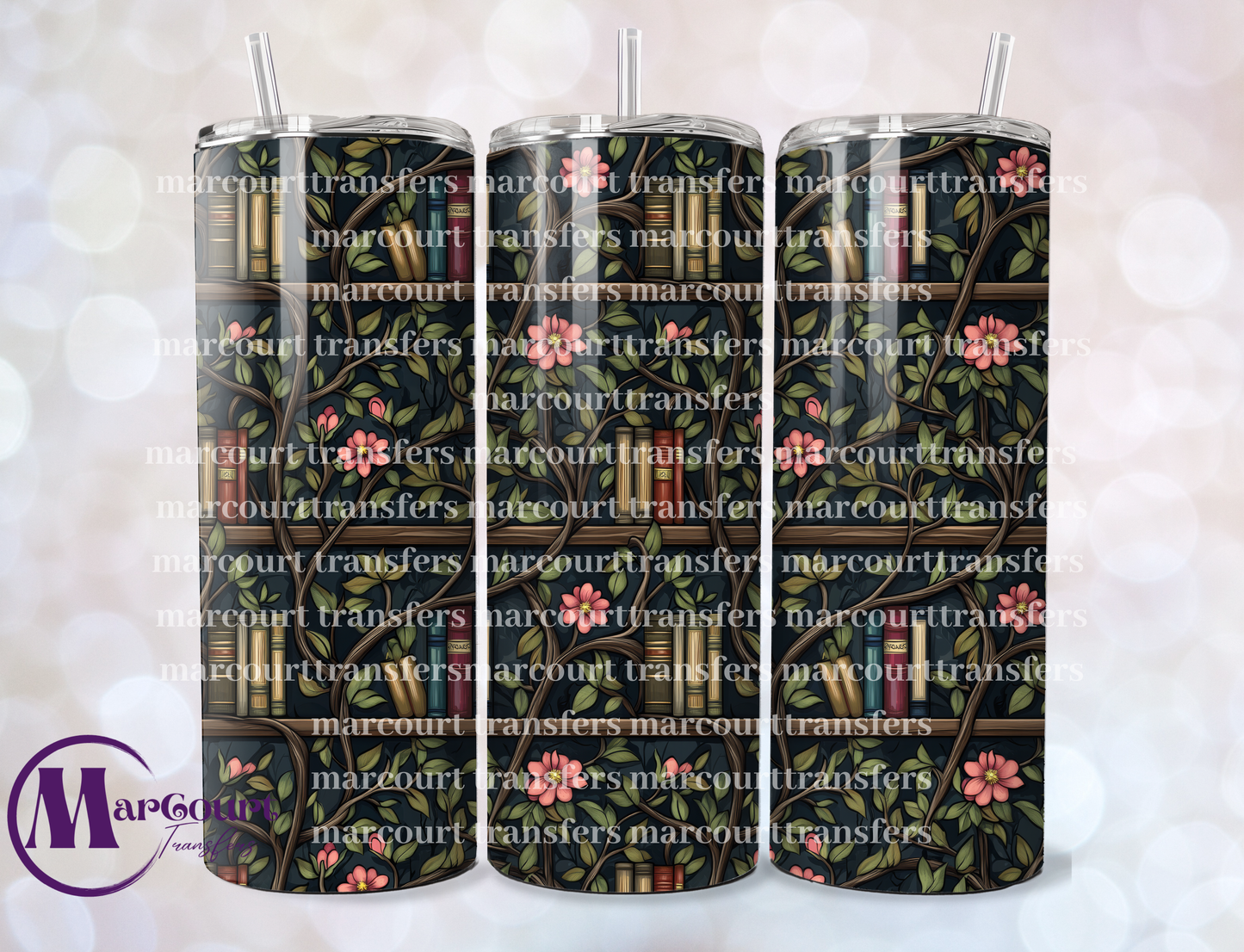 BOOKSHELF AND VINES-20 OZ-UV DTF CUP WRAP