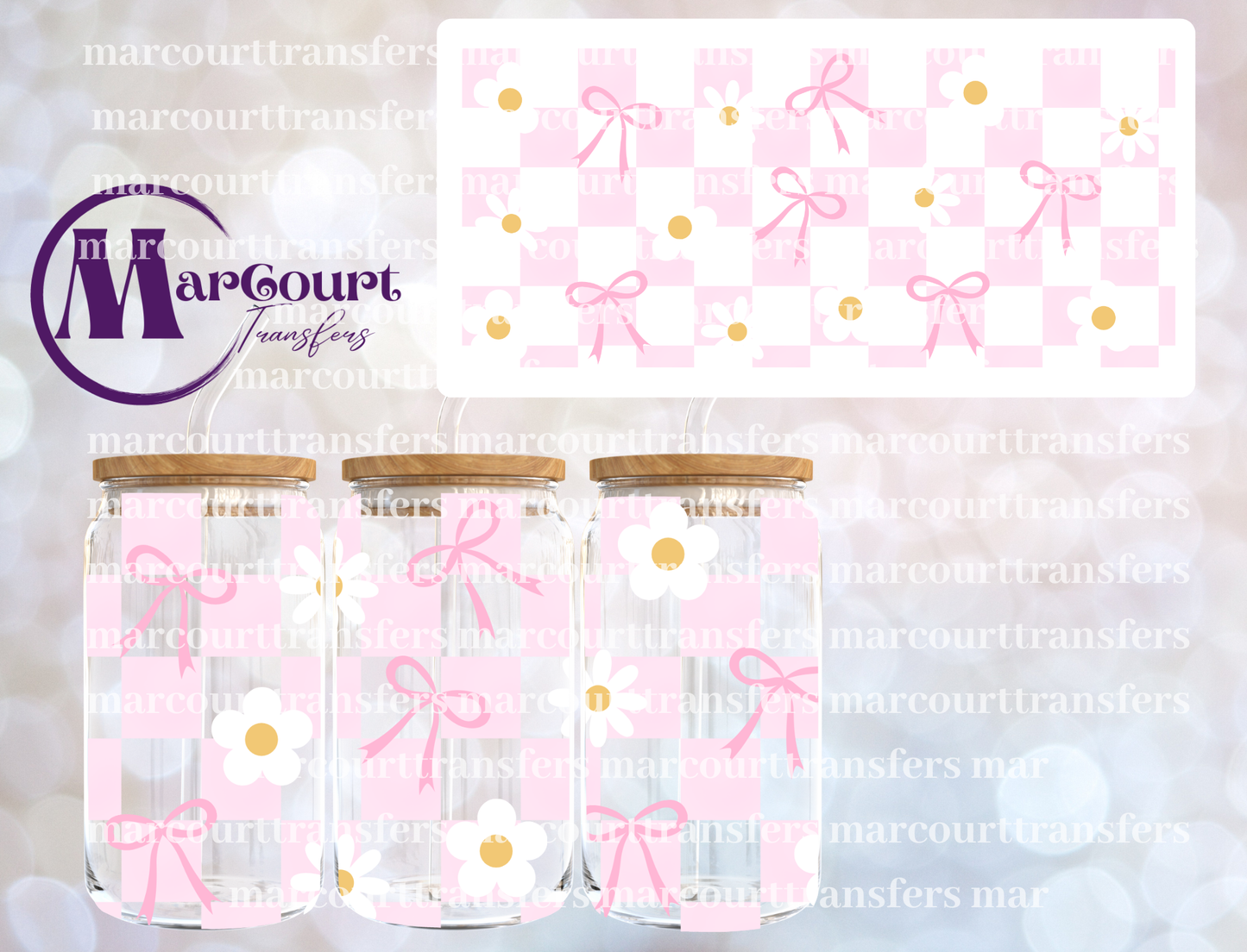BOWS AND DAISIES CHECKERED-16 0Z-UV DTF CUP WRAP