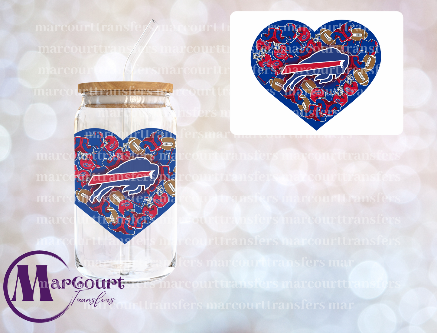 BUFFALO BILLS HEART DECAL- UV DTF CUP WRAP