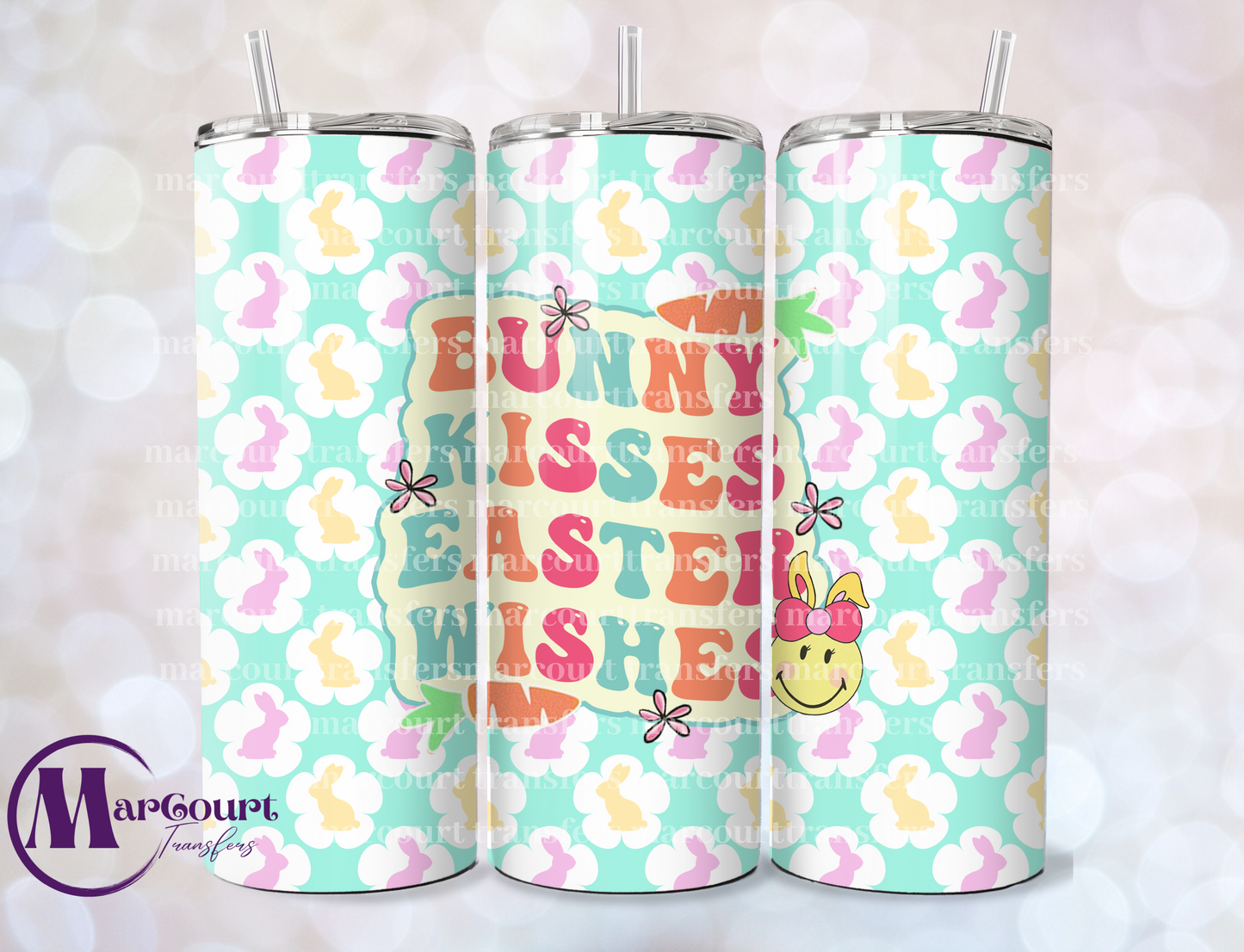 BUNNY KISSES EASTER WISHES-SKINNY TUMBLER TRANSFER (SUBLIMATION)