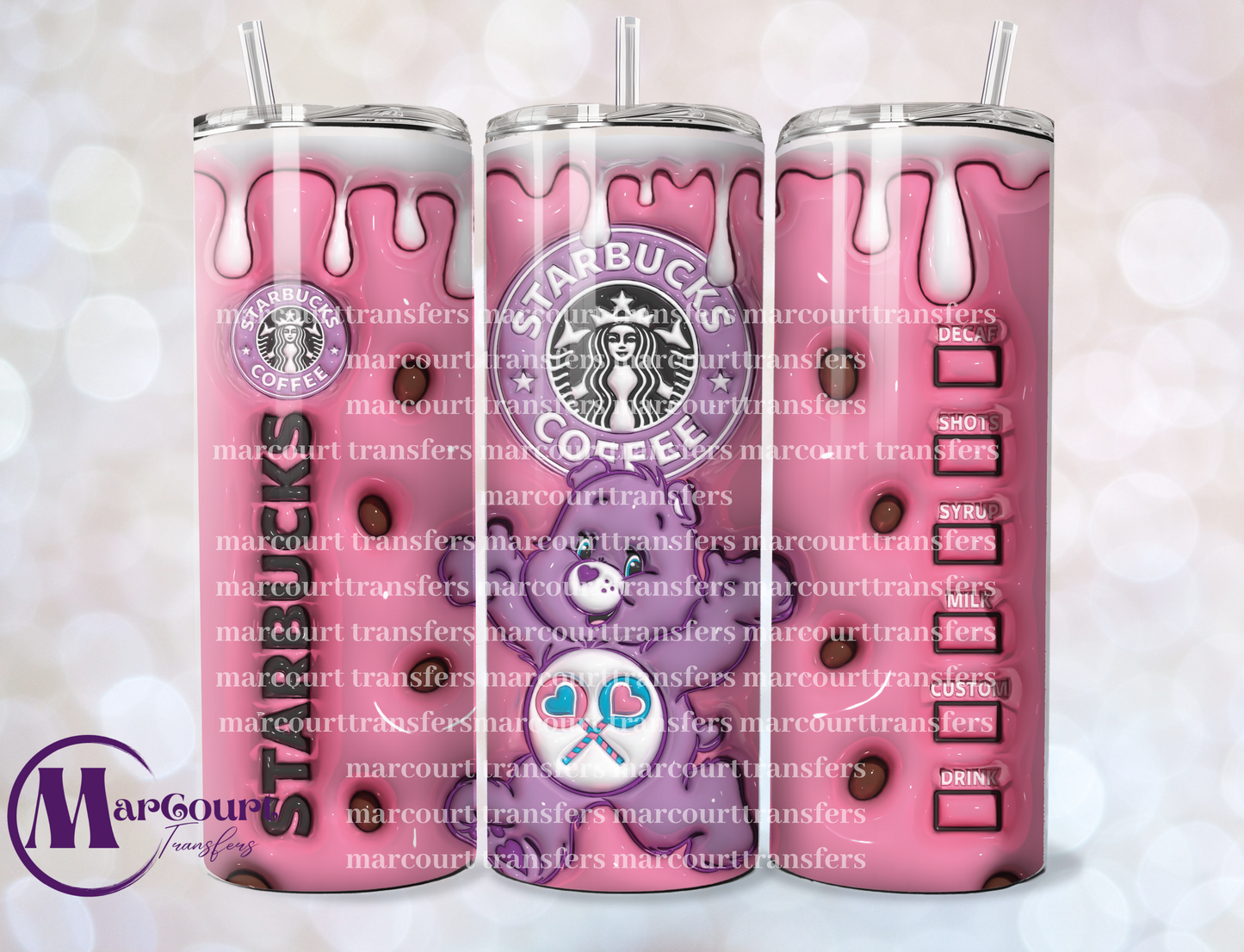 CARE BEAR PURPLE HEART LOLLIPOPS-SKINNY TUMBLER TRANSFER (SUBLIMATION)