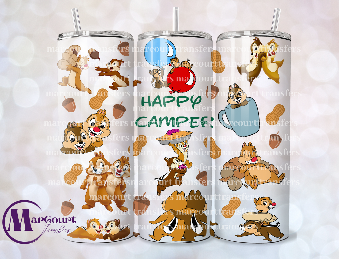 CHIP N DALE HAPPY CAMPER NO BG 20-SKINNY TUMBLER TRANSFER
