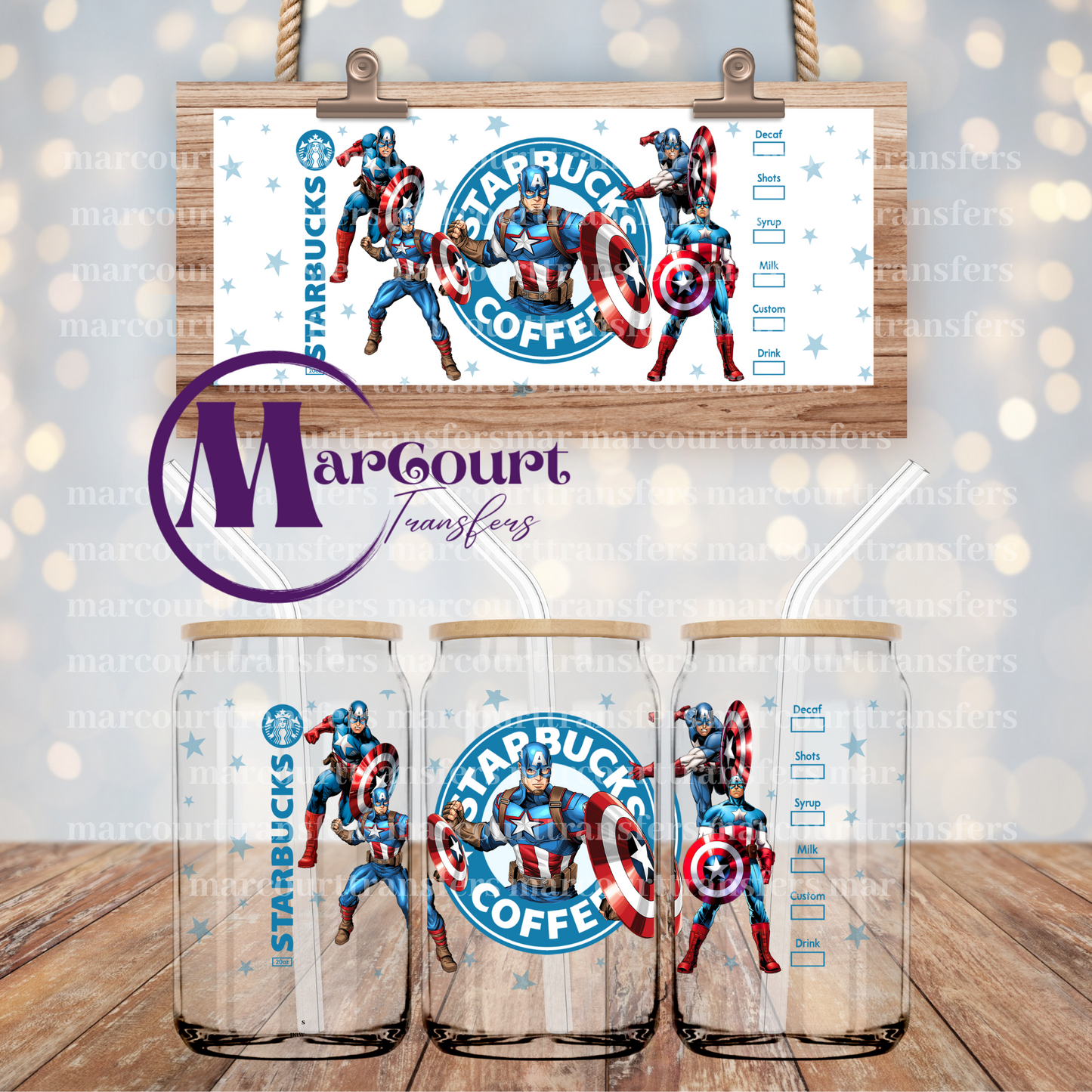 CAPTAIN AMERICA STARBUCKS-16 0Z-UV DTF CUP WRAP