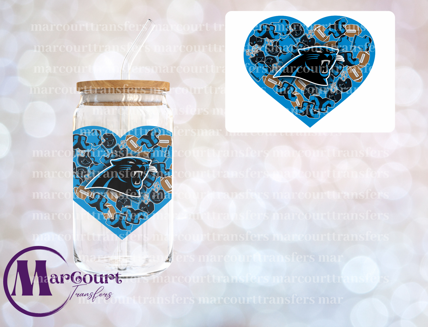 CAROLINA PANTHERS HEART DECAL- UV DTF CUP WRAP