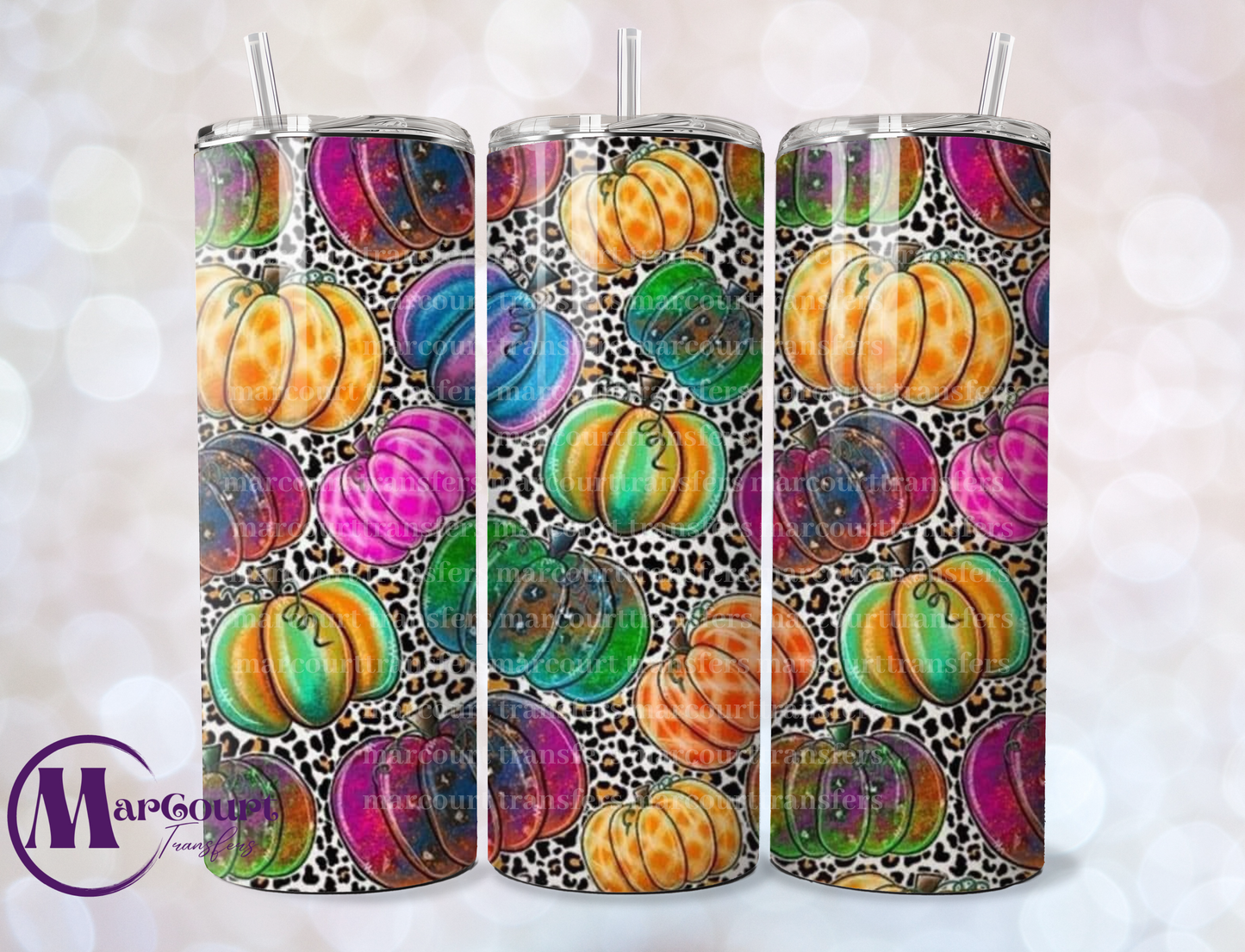 CHEETAH PRINT WITH COLORED PUMPKINS-SKINNY TUMBLER TRANSFER (SUBLIMATION)