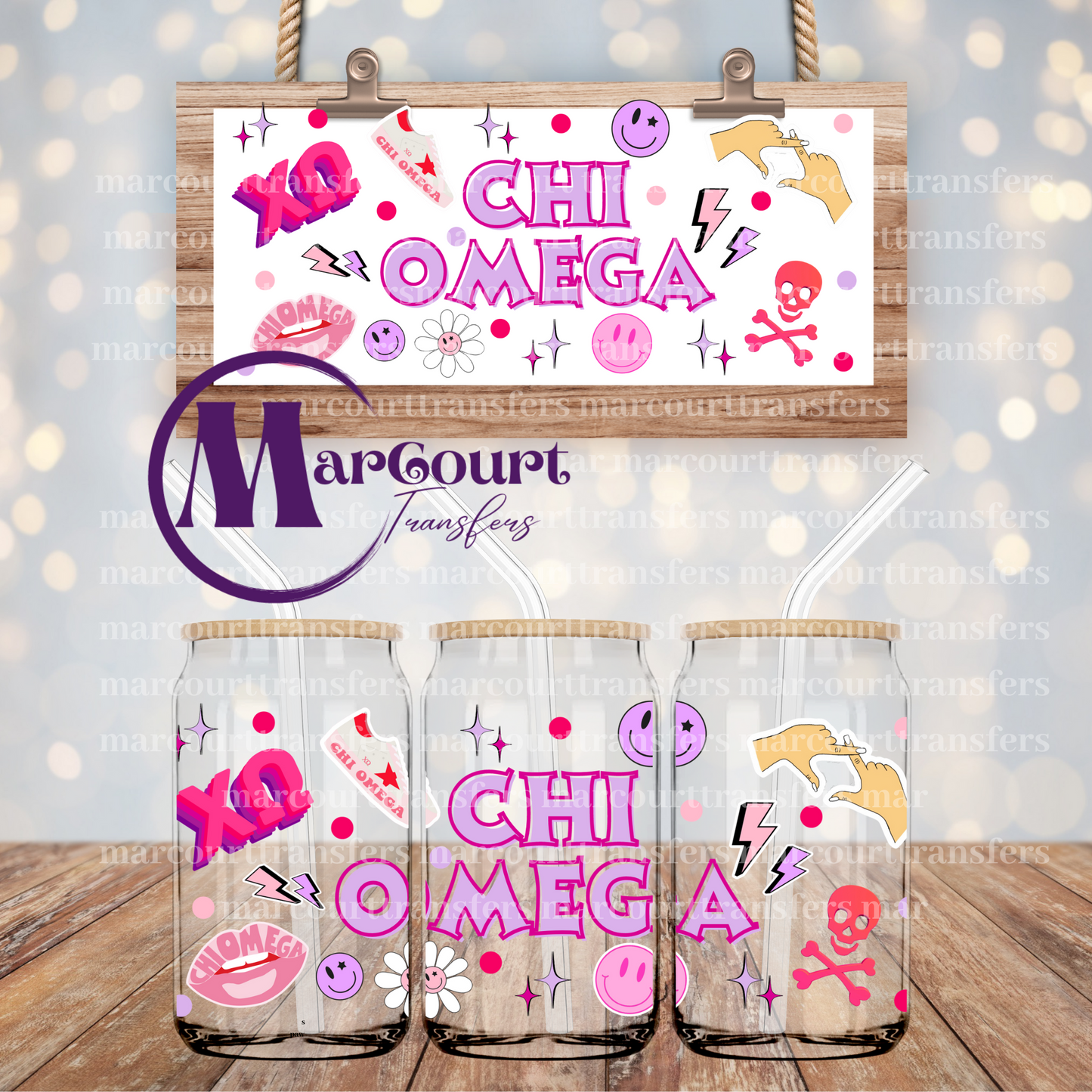 CHI OMEGA SORORITY-16 0Z-UV DTF CUP WRAP