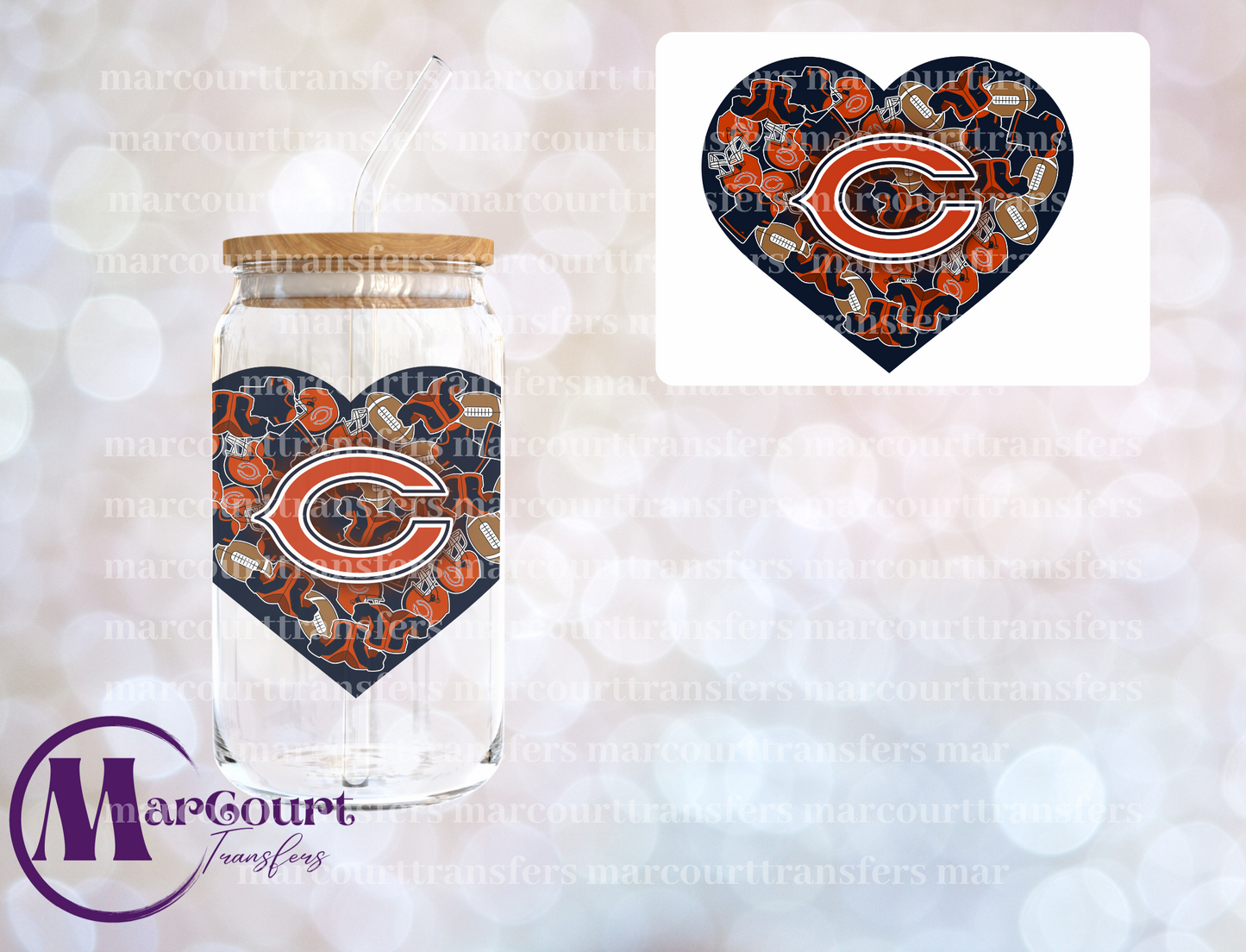 CHICAGO BEARS HEART DECAL- UV DTF CUP WRAP