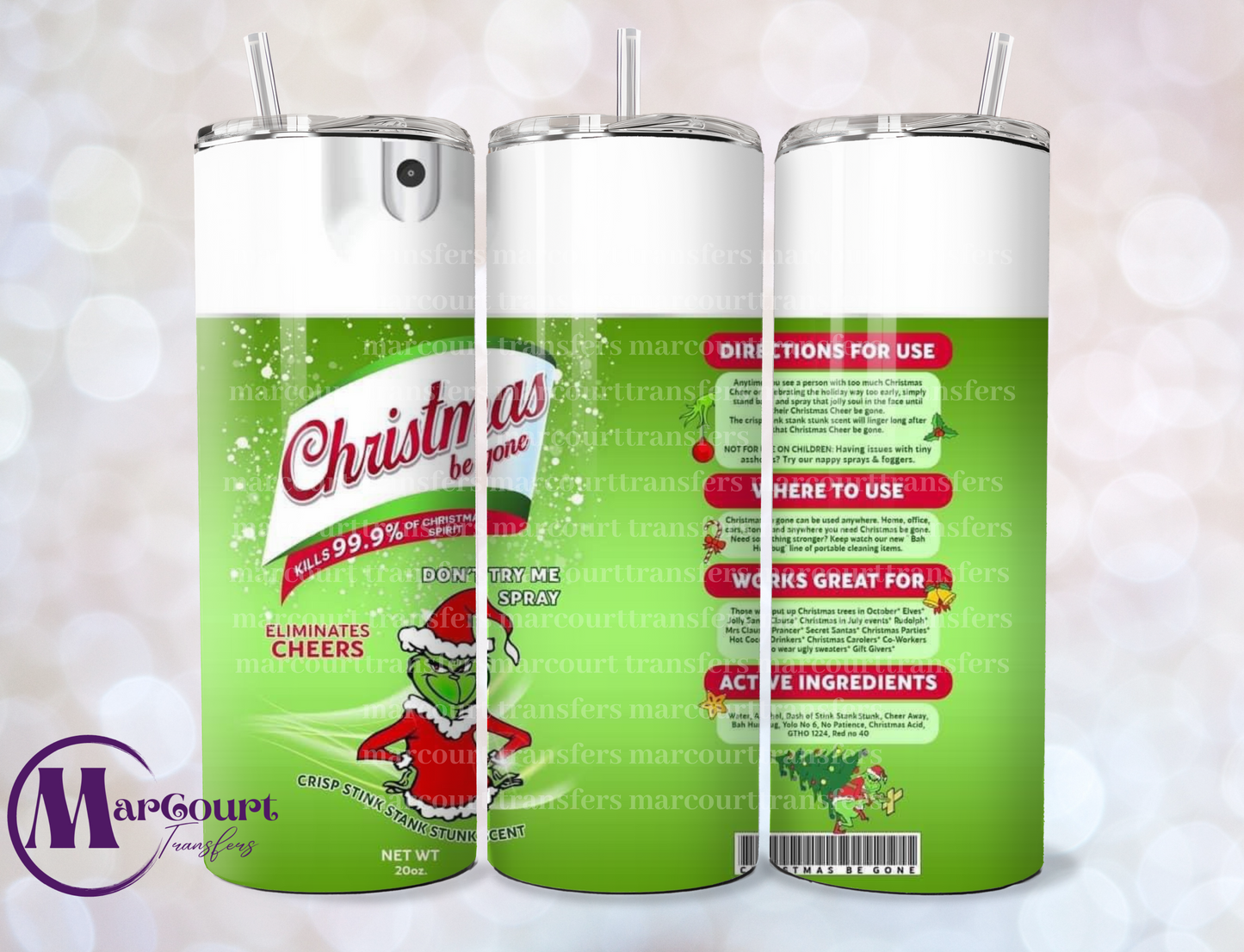 GRINCH CHRISTMAS BE GONE SPRAY-SKINNY TUMBLER TRANSFER (SUBLIMATION)