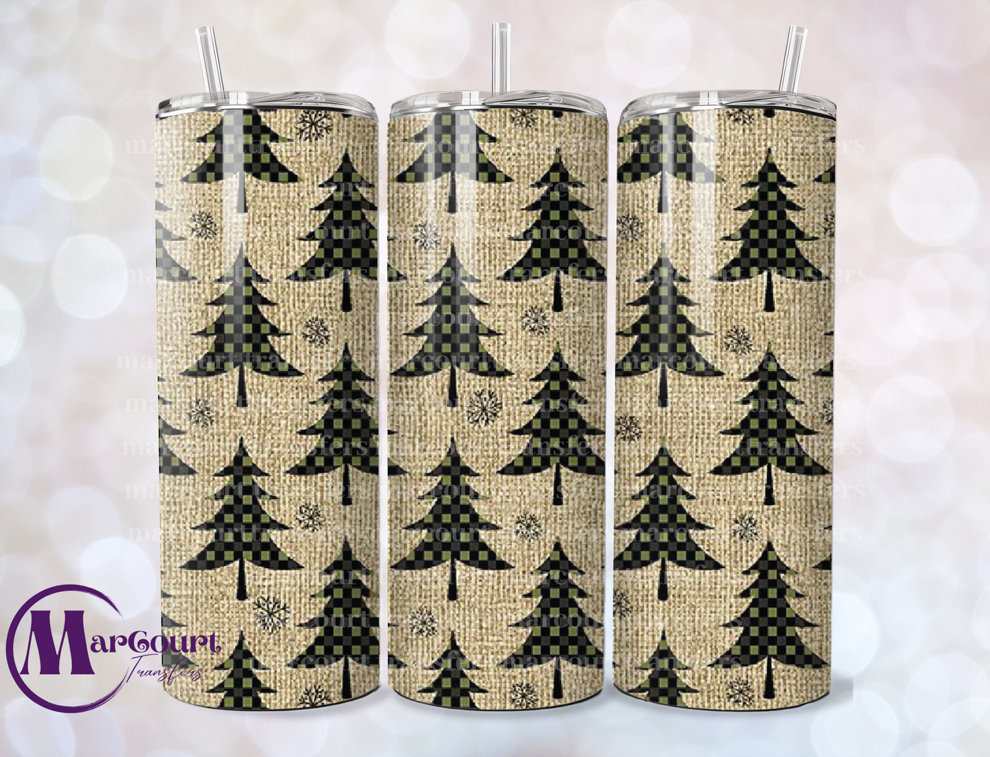 CHRISTMAS TREES BURLAP-SKINNY TUMBLER TRANSFER