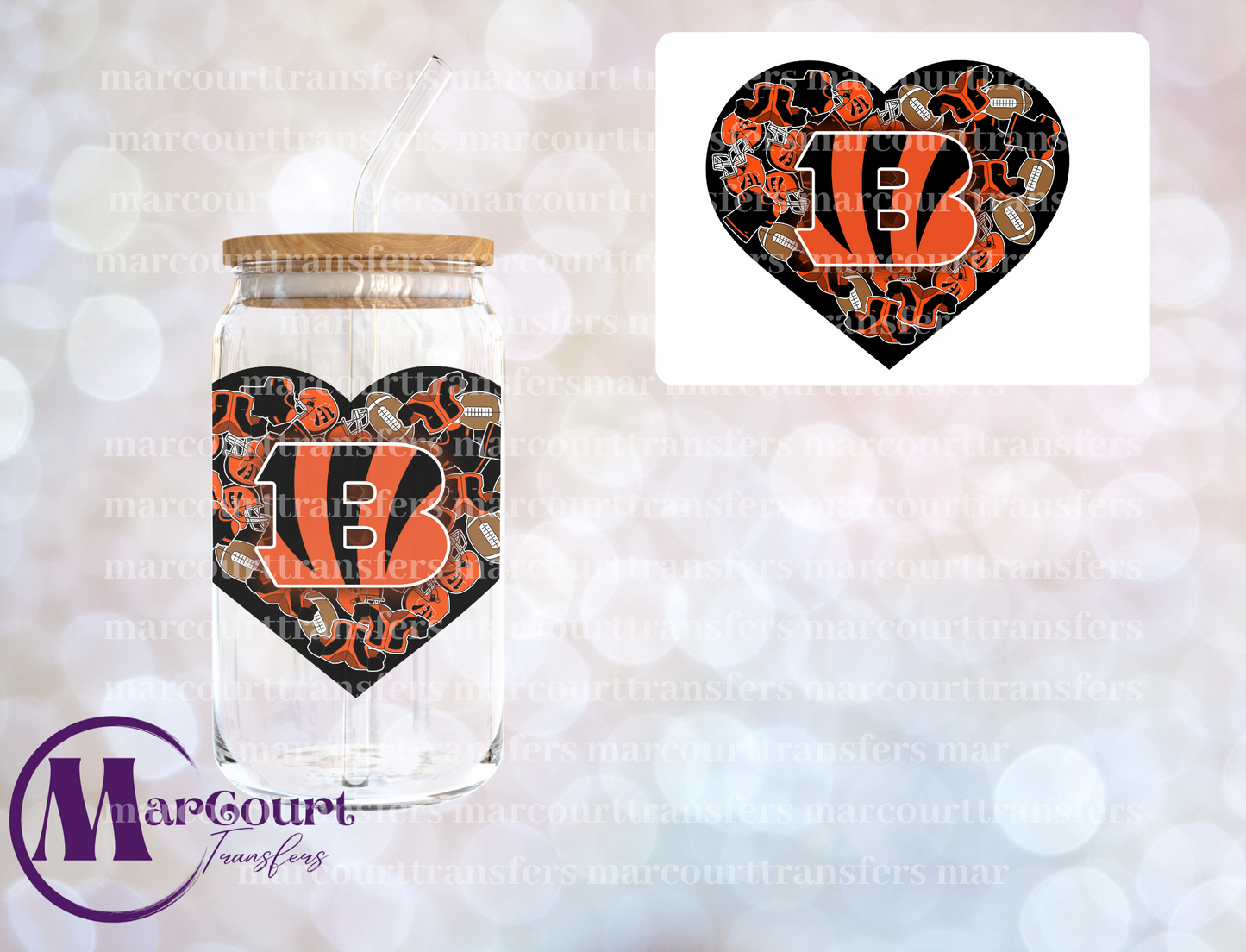 CINCINNATI BENGALS HEART DECAL- UV DTF CUP WRAP