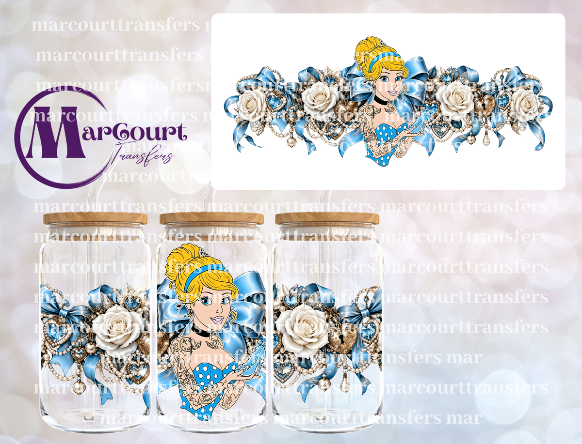 CINDERELLA PRINCESS TATTOOS-16 0Z-UV DTF CUP WRAP