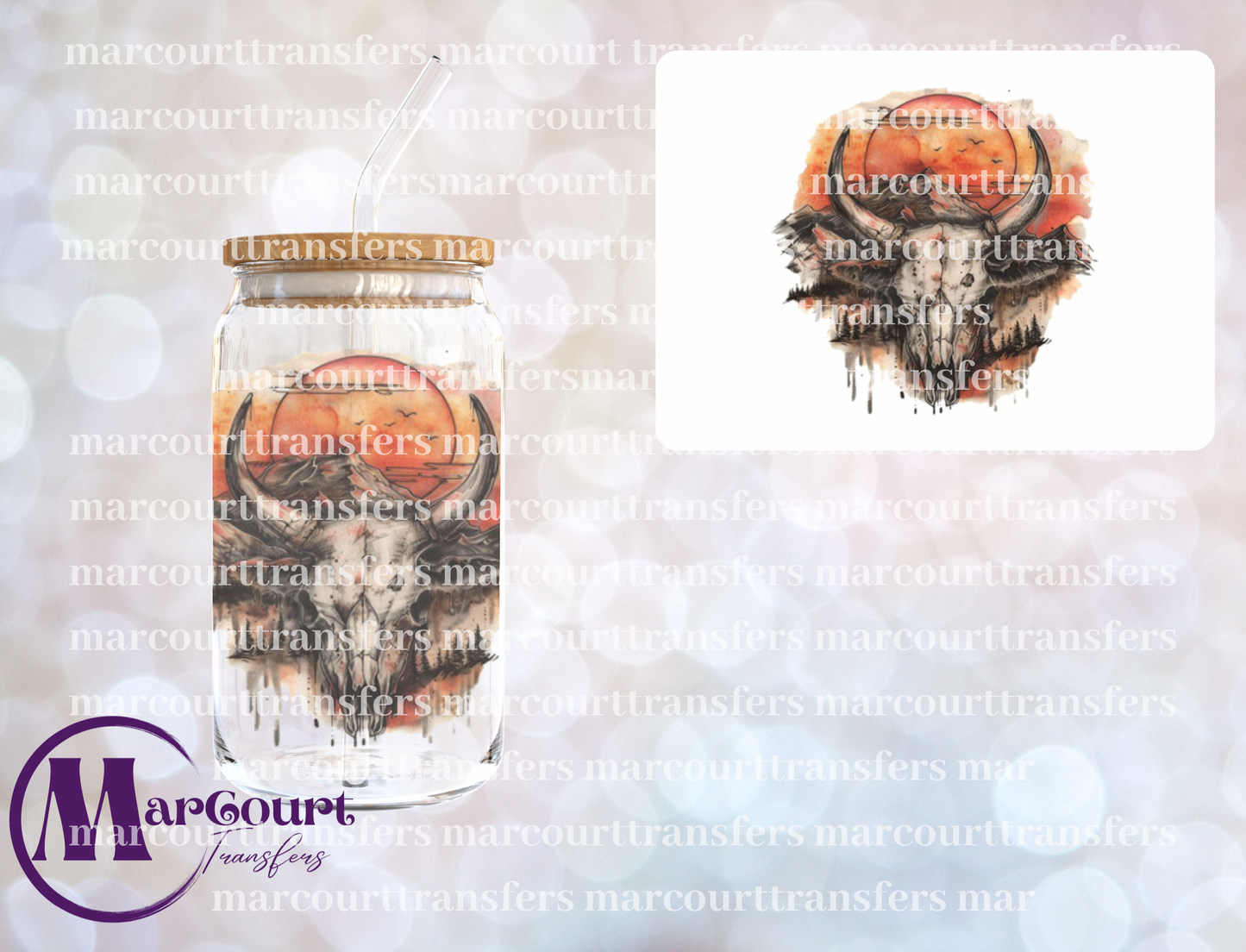 COW SKULL SUNSET-DECAL-UV DTF CUP WRAP