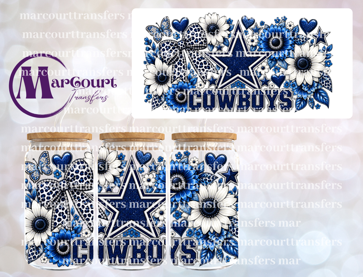 COWBOYS FLOWERS AND BOW-16 0Z-UV DTF CUP WRAP