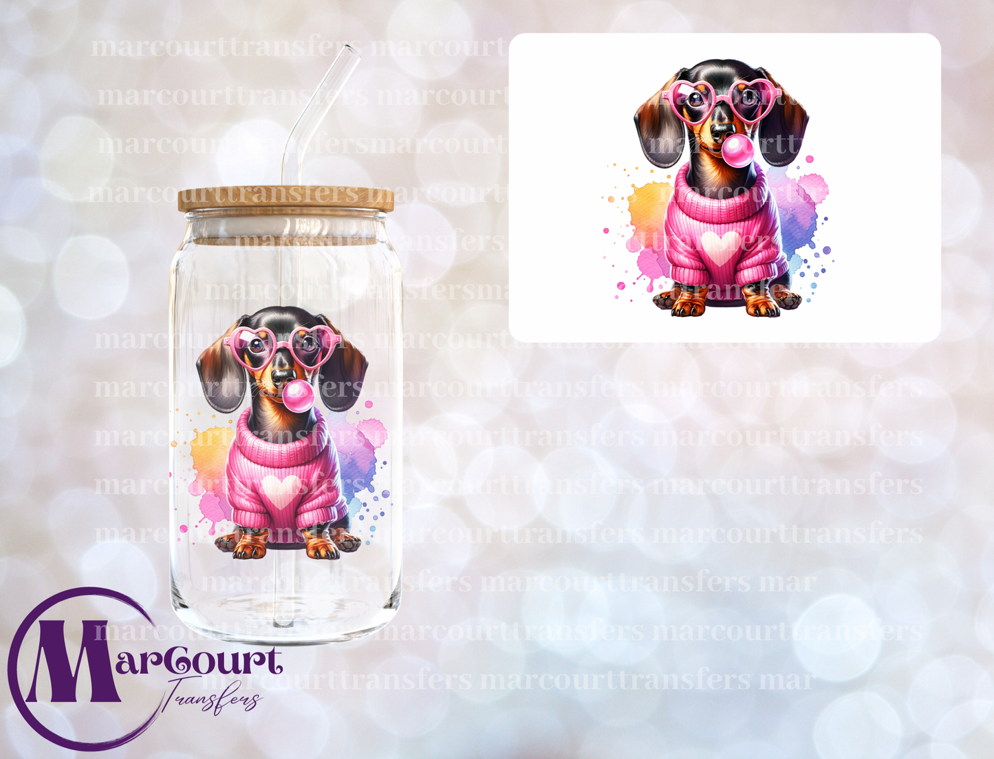 DACHSHUND PINK-DECAL-UV DTF CUP WRAP