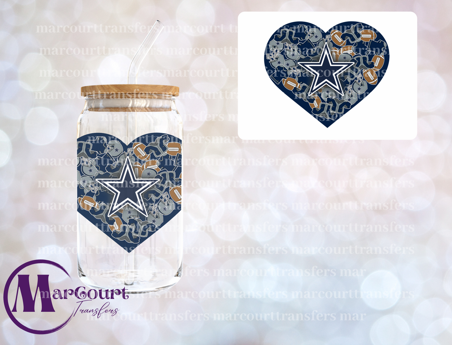 DALLAS COWBOYS HEART DECAL- UV DTF CUP WRAP
